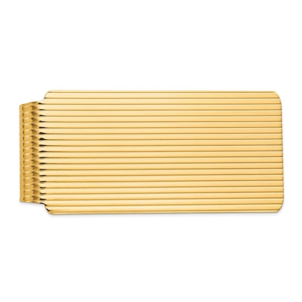 Men's 14k Yellow Gold Striped Wide Fold-Over Money Clip